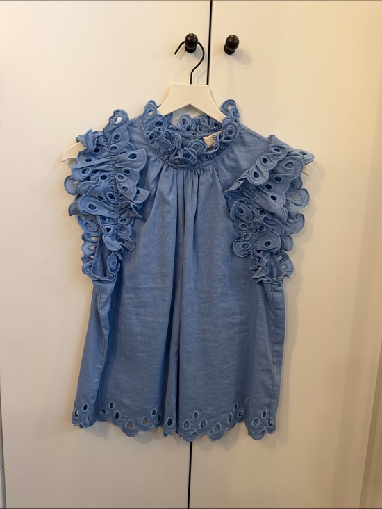 Sea Tops - Sea Light Blue Eyelet Ruffle Shoulder Blouse